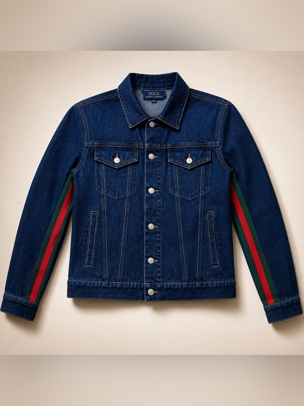 Gucci Web Stripe Dark Wash Denim Jacket IT 52 US 16 NWT